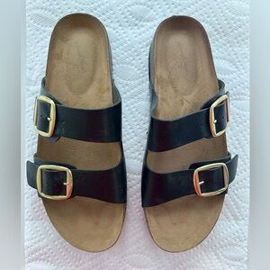 Women’s Target Universal Threads Black Double Gold Buckle Sandals Size 8.5